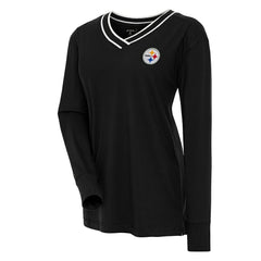 Pittsburgh Steelers Antigua Women's Symbolic Long Sleeve V-Neck Top - Black Tops