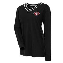 San Francisco 49ers Antigua Women's Symbolic Long Sleeve V-Neck Top - Black Tops