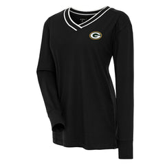 Green Bay Packers Antigua Women's Symbolic Long Sleeve V-Neck Top - Black Tops