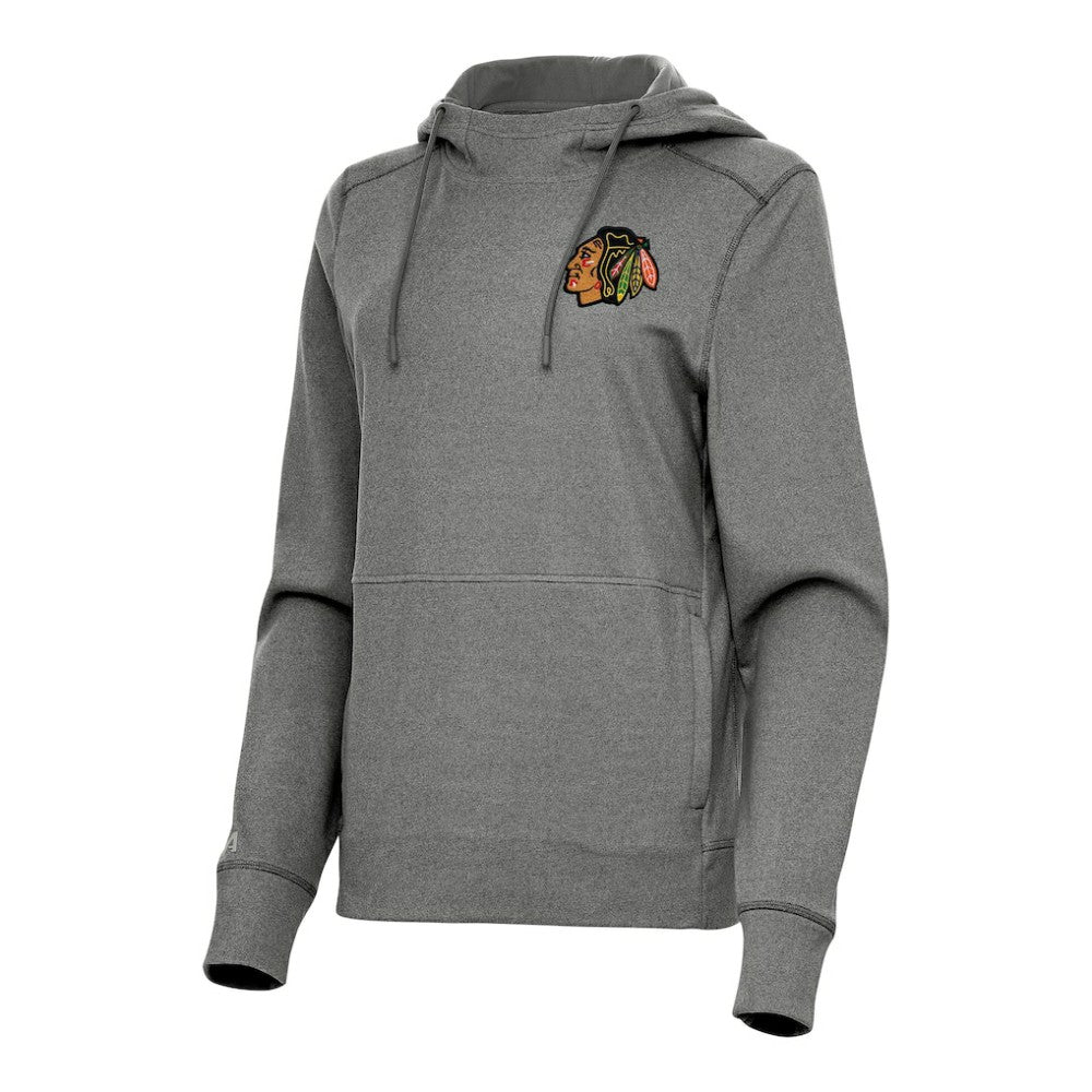 Chicago Blackhawks Antigua Women's Justice Pullover Hoodie - Heather Black | US 202233792
