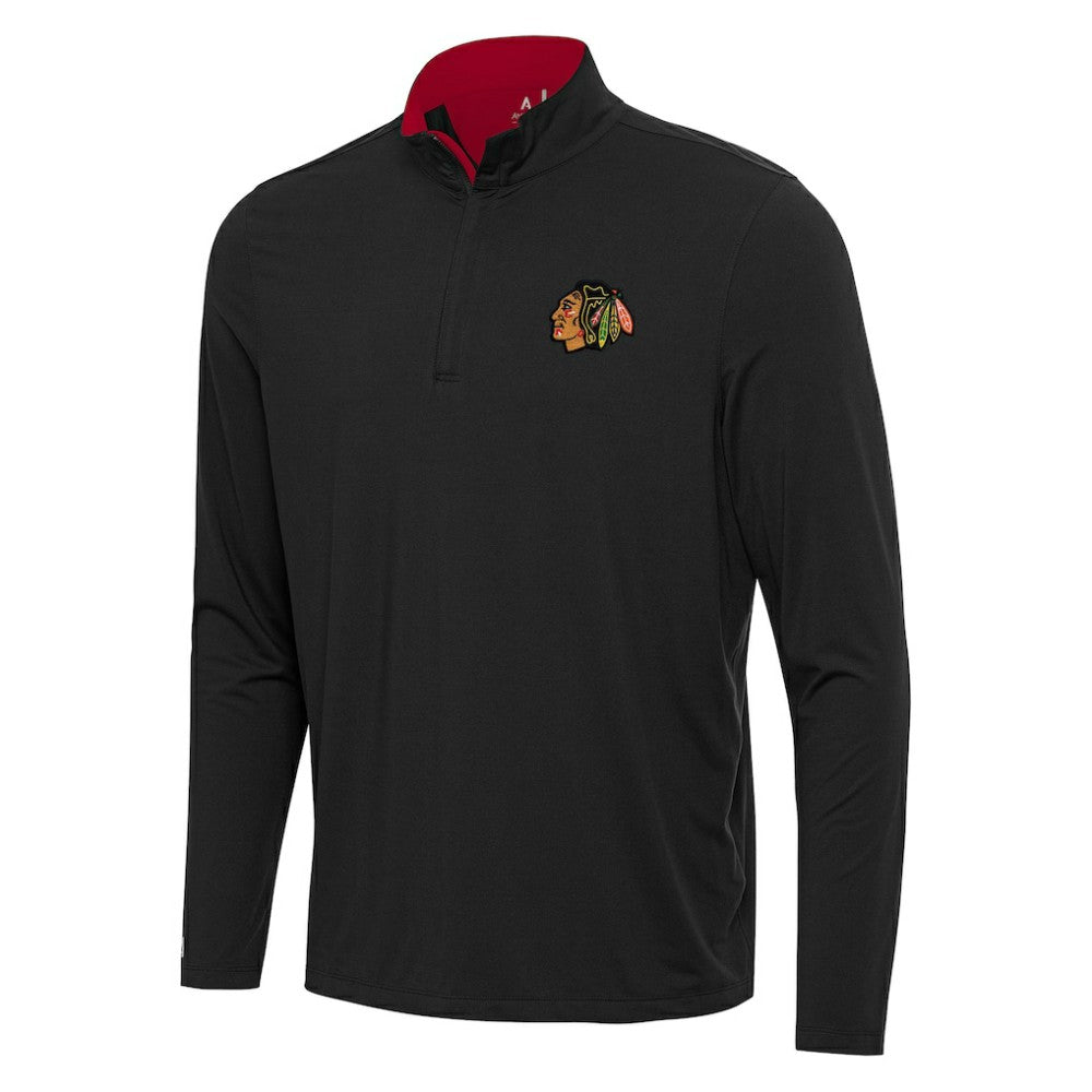 Chicago Blackhawks Antigua Content Quarter-Zip Pullover Top - Black/Red | US 202234700