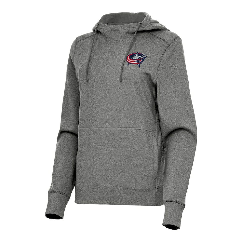 Columbus Blue Jackets Antigua Women's Justice Pullover Hoodie - Heather Black | US 202235979