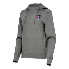 Columbus Blue Jackets Antigua Women's Justice Pullover Hoodie - Heather Black | US 202235979