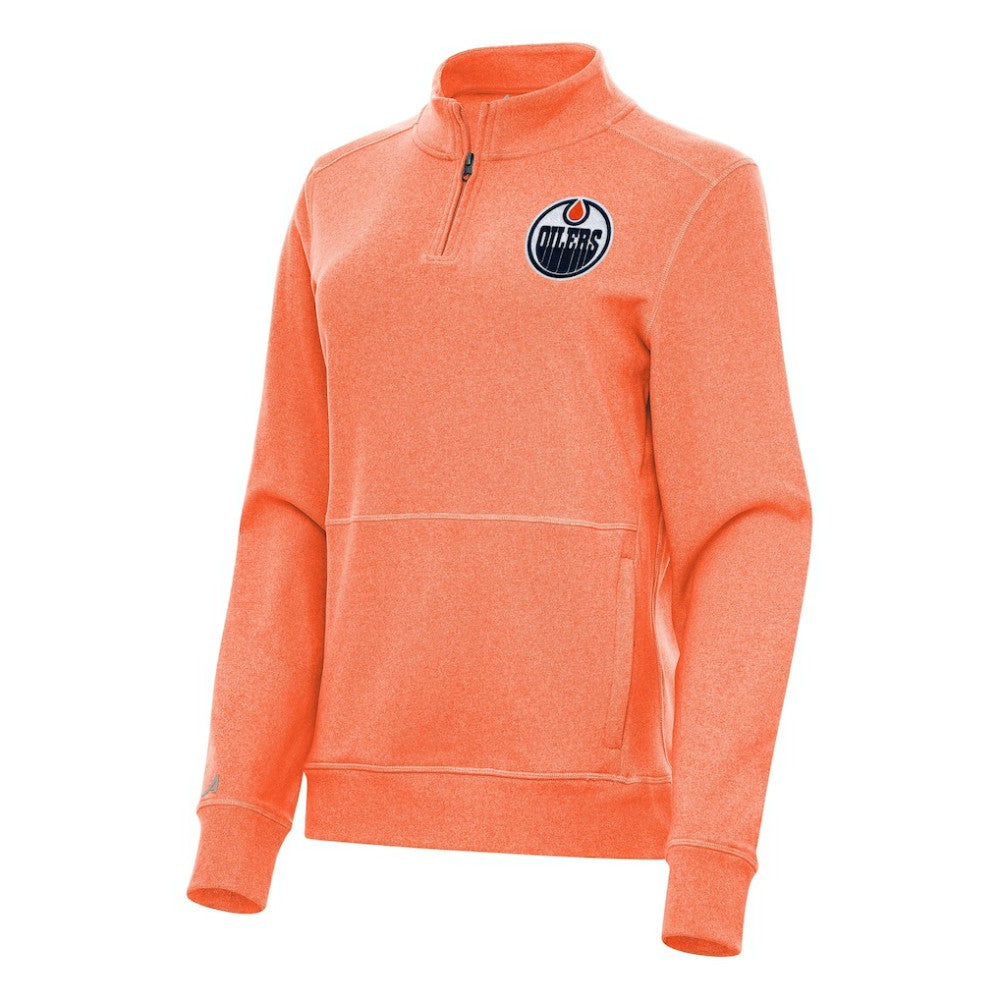 Edmonton Oilers Antigua Women's Crush Quarter-Zip Fleece Sweatshirt - Heather Orange | US 202236015