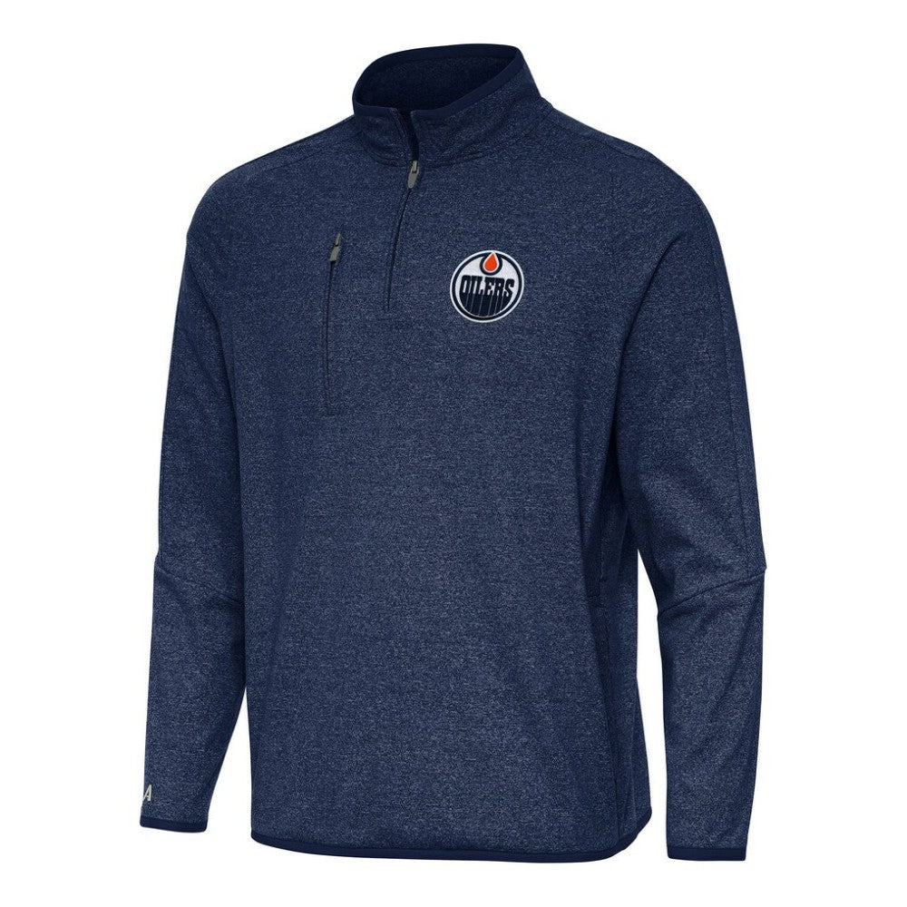 Edmonton Oilers Antigua Certain Quarter-Zip Tri-Blend Sweatshirt - Heather Navy | US 202236158