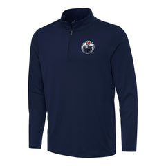 Edmonton Oilers Antigua Reprocess Quarter-Zip Top - Navy | US 202236318