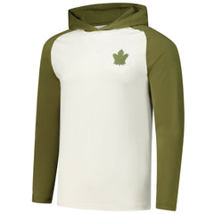 Toronto Maple Leafs Antigua Intrepid Sand Raglan Long Sleeve Hoodie T-Shirt - Cream/Olive | US 202253457