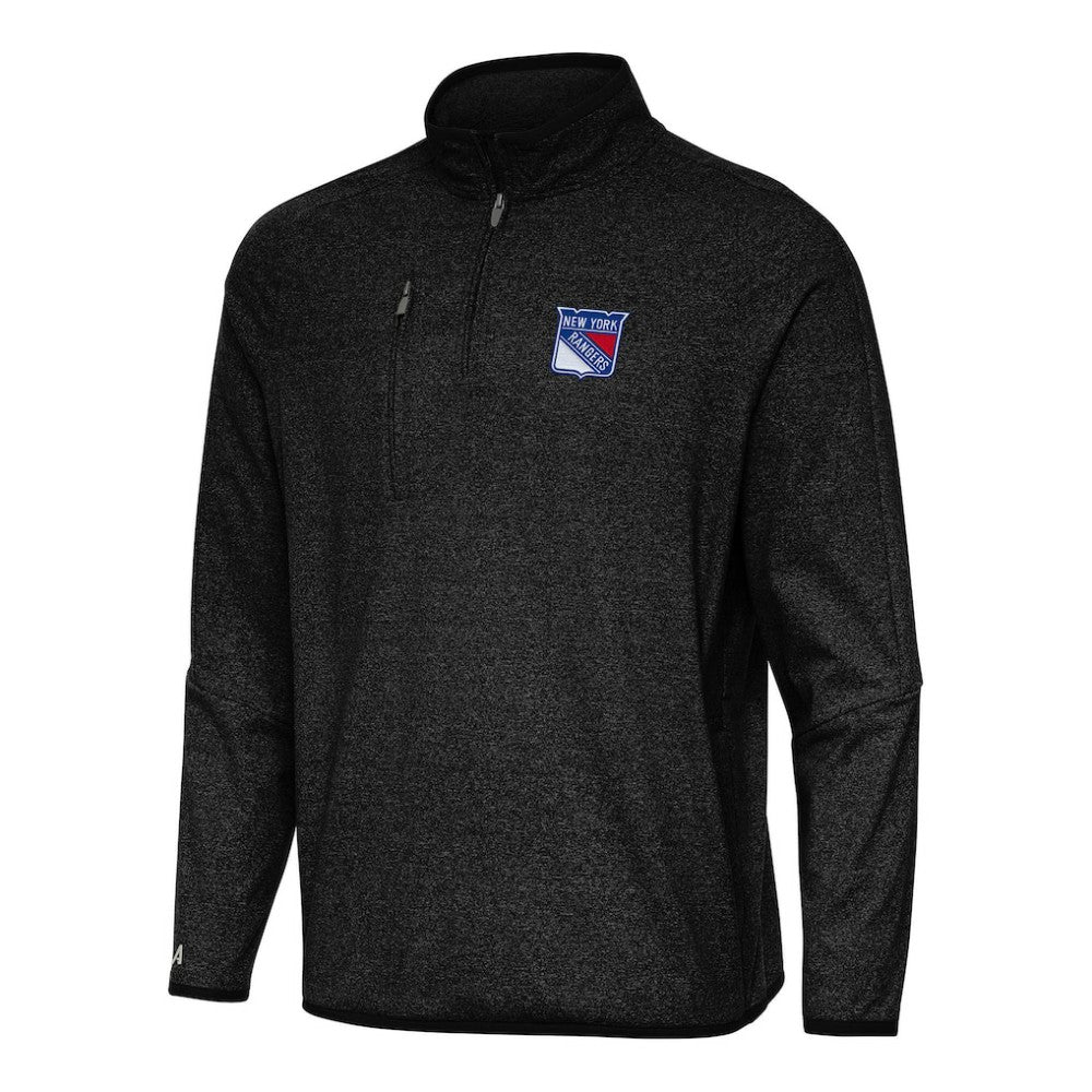 New York Rangers Antigua Certain Quarter-Zip Tri-Blend Sweatshirt - Heather Black | US 202254027