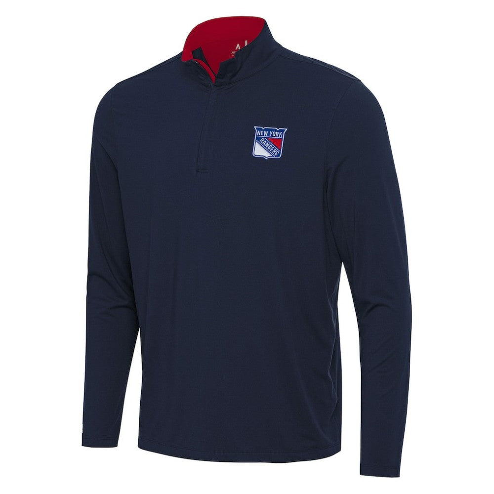 New York Rangers Antigua Content Quarter-Zip Pullover Top - Navy/Red | US 202254826
