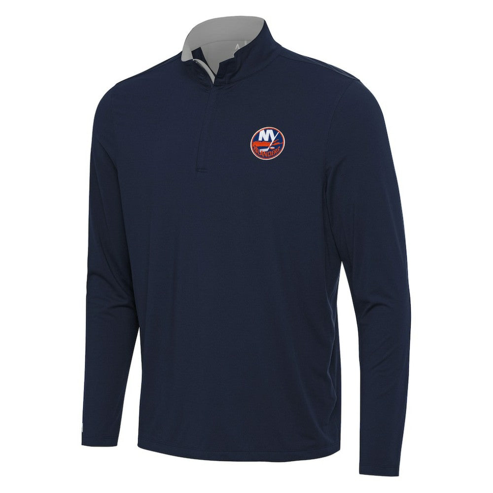 New York Islanders Antigua Content Quarter-Zip Pullover Top - Navy/Gray | US 202254829