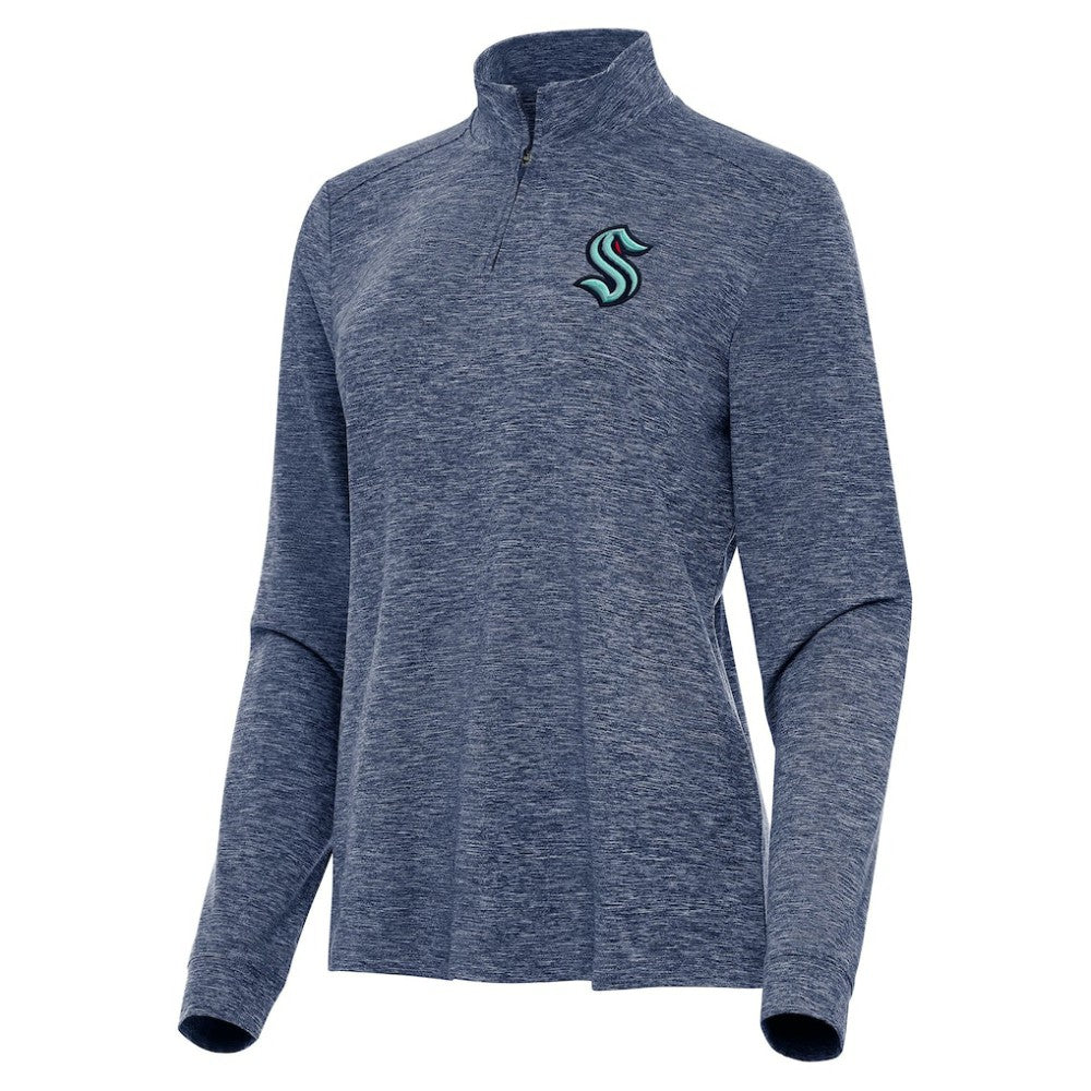 Seattle Kraken Antigua Women's Mentor Quarter-Zip Mock Long Sleeve Top - Heather Navy | US 202257219