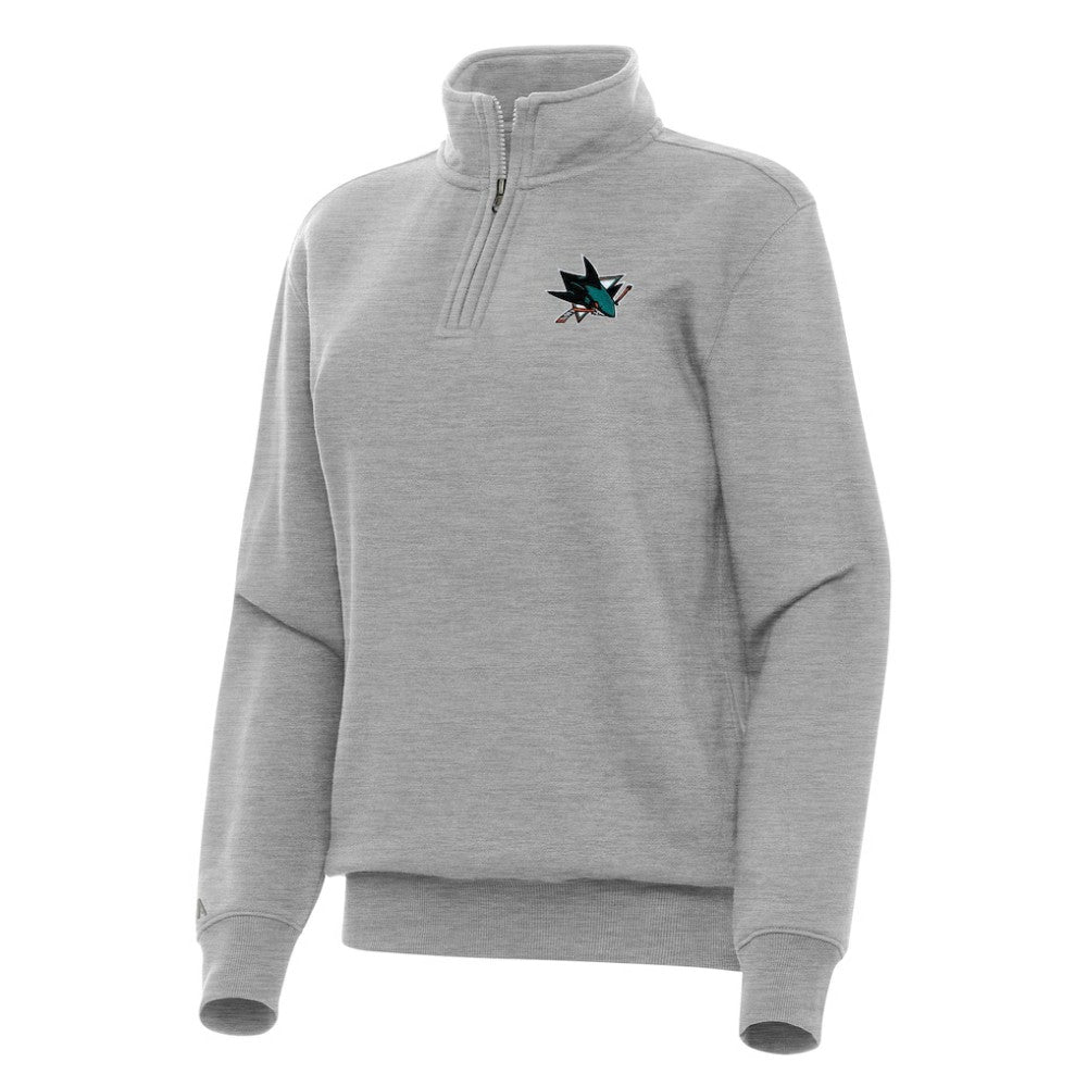 San Jose Sharks Antigua Women's Victory Quarter-Zip Sweatshirt - Heather Gray | US 202257613