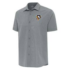Pittsburgh Penguins Antigua Activate Woven Short Sleeve Button-Up Shirt - Gray | US 202257633