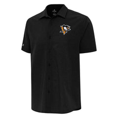 Pittsburgh Penguins Antigua Activate Woven Short Sleeve Button-Up Shirt - Black | US 202257636