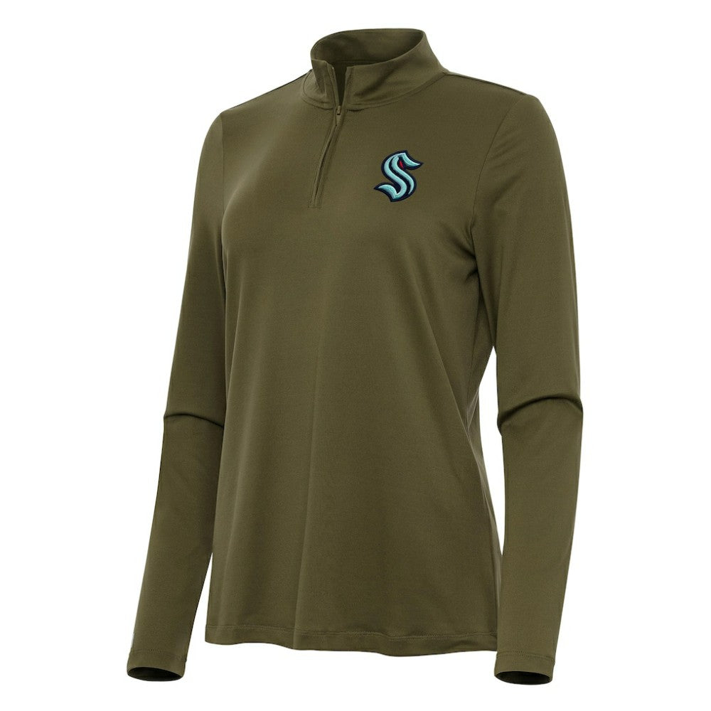Seattle Kraken Antigua Women's Reprocess Quarter-Zip Top - Olive | US 202258007