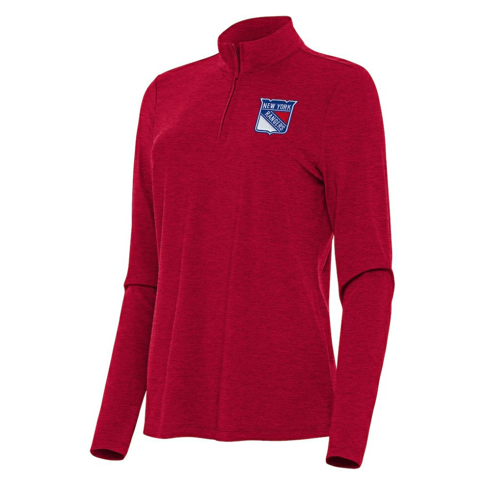 New York Rangers Antigua Women's Bright Quarter-Zip Top - Heather Red | US 202258079