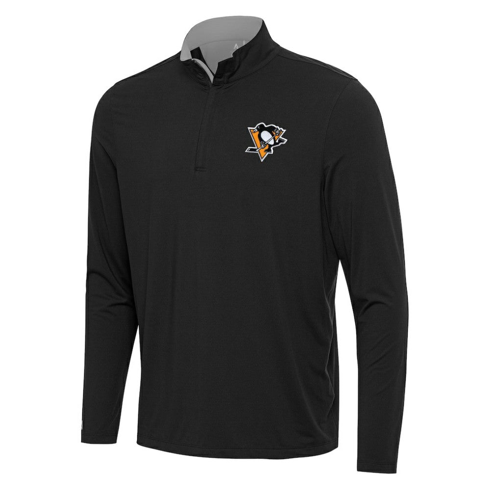 Pittsburgh Penguins Antigua Content Quarter-Zip Pullover Top - Black/Gray | US 202258289