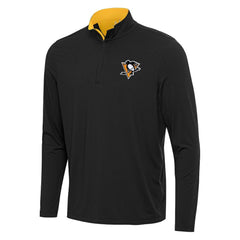 Pittsburgh Penguins Antigua Content Quarter-Zip Pullover Top - Black/Gold | US 202258294