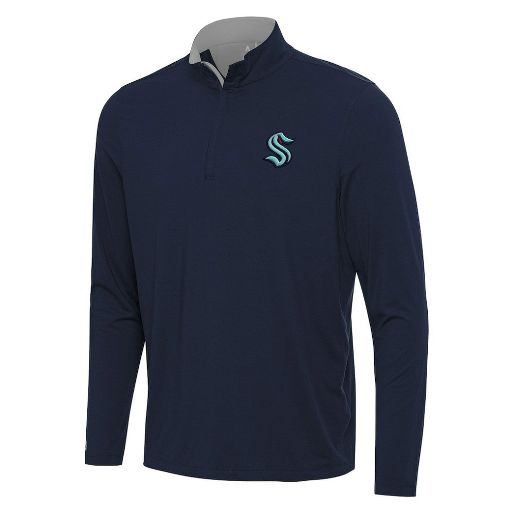 Seattle Kraken Antigua Content Quarter-Zip Pullover Top - Deep Sea Blue/Gray | US 202258295