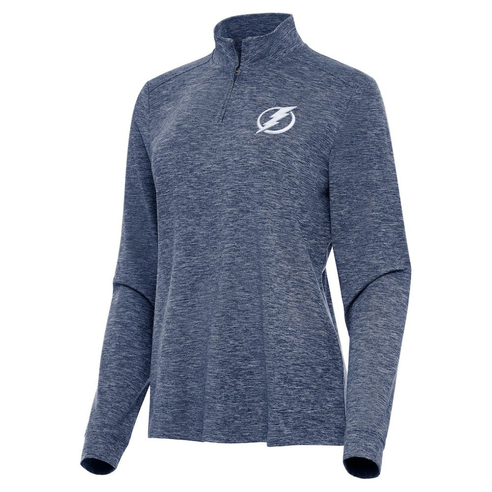 Tampa Bay Lightning Antigua Women's Mentor Quarter-Zip Mock Long Sleeve Top - Heather Navy | US 202259177