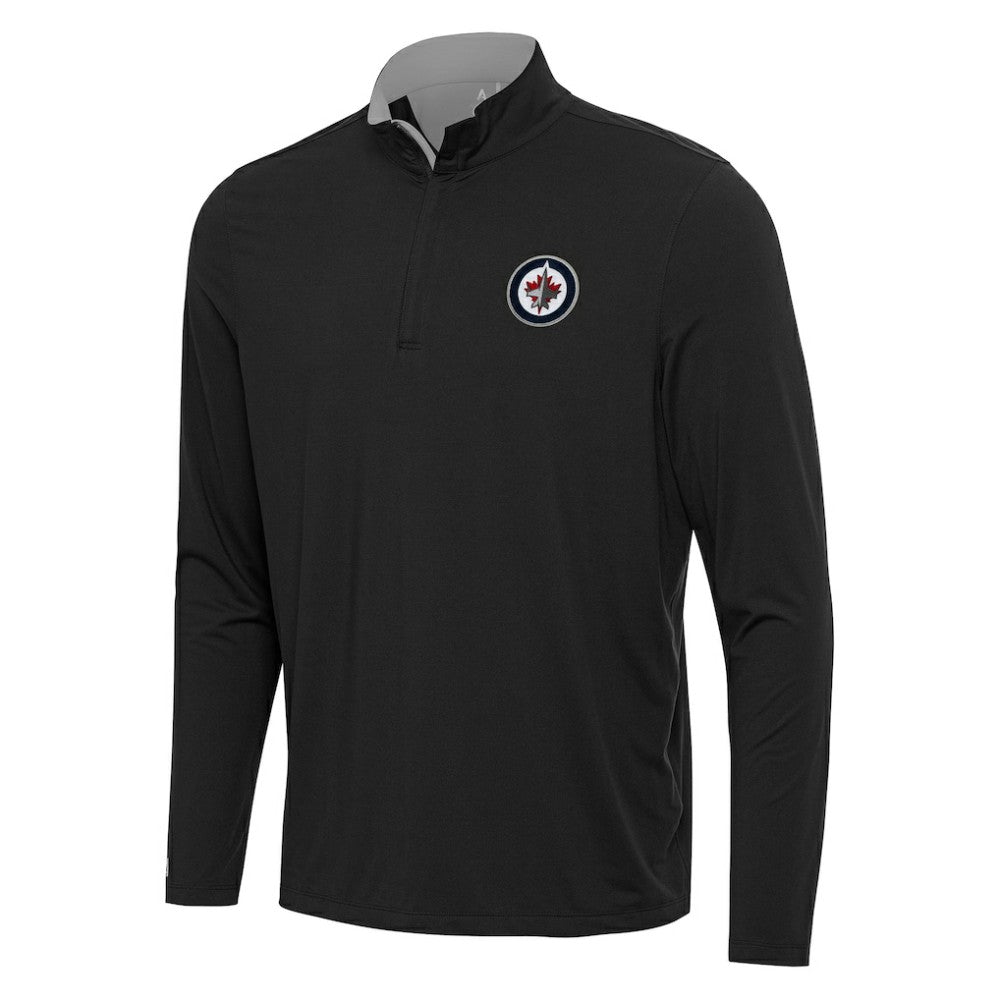 Winnipeg Jets Antigua Content Quarter-Zip Pullover Top - Black/Gray | US 202260219