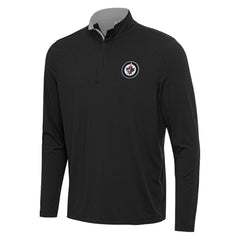 Winnipeg Jets Antigua Content Quarter-Zip Pullover Top - Black/Gray | US 202260219