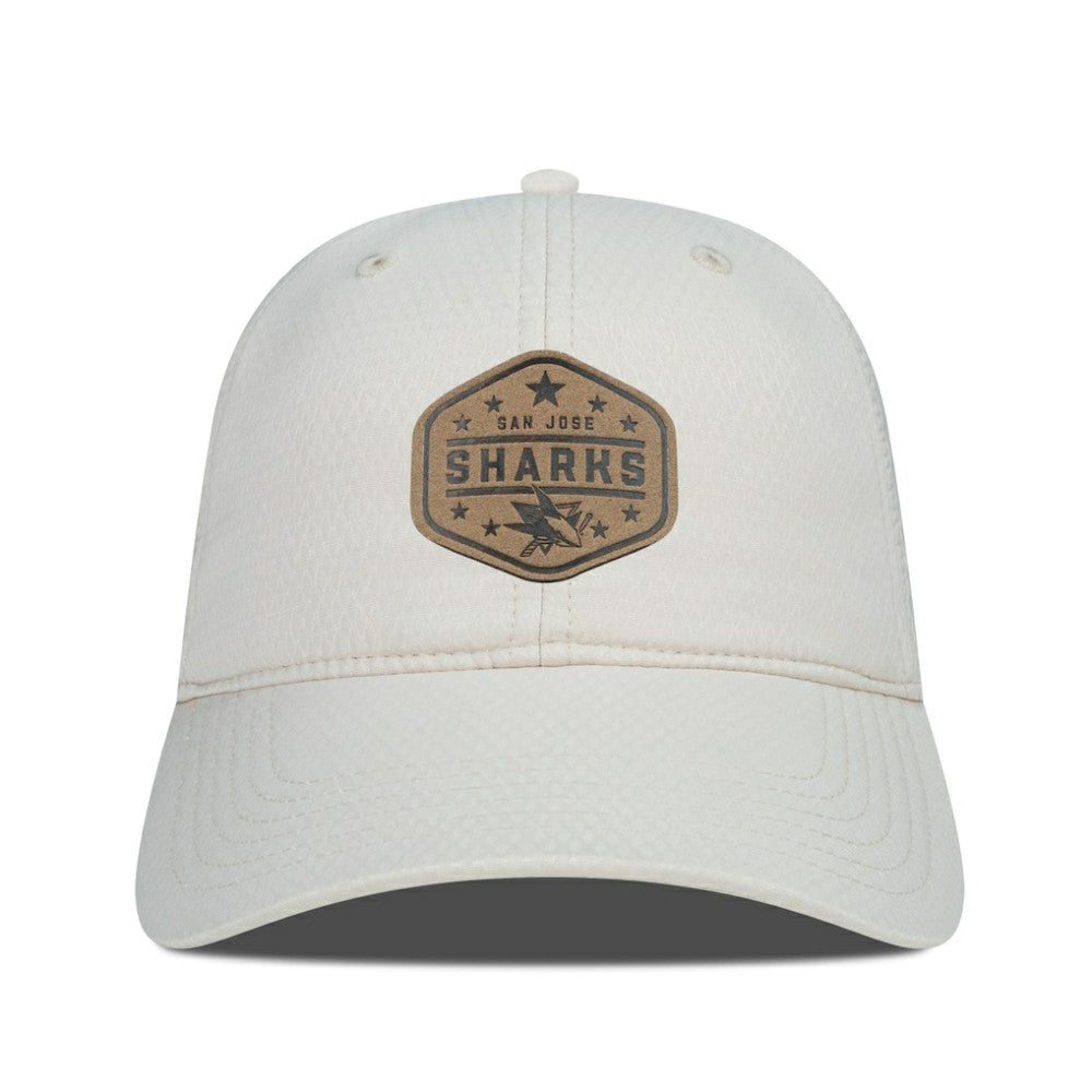 San Jose Sharks Men's Levelwear Faux Leather Patch Unstructured Adjustable Hat - Cream | US 202262254