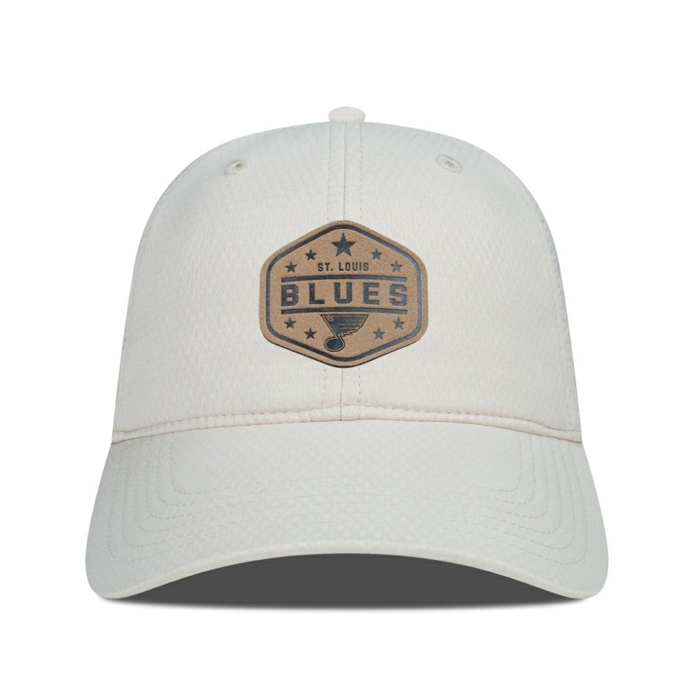 St. Louis Blues Men's Levelwear Faux Leather Patch Unstructured Adjustable Hat - Cream | US 202262256