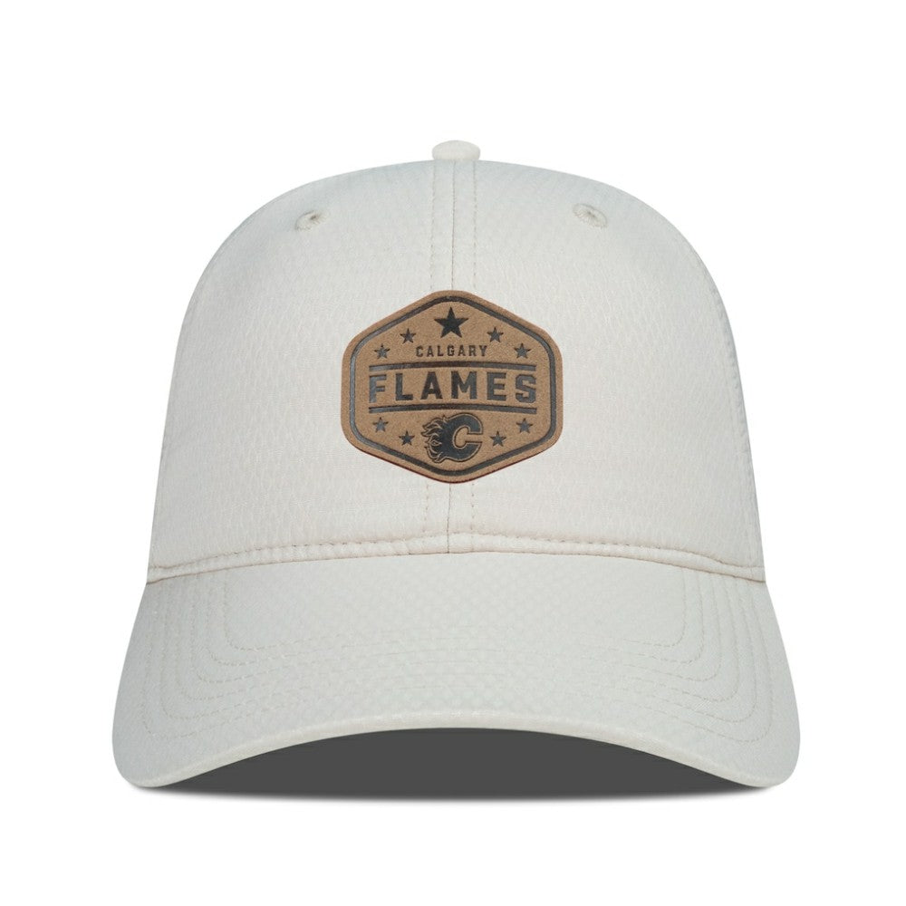 Calgary Flames Men's Levelwear Faux Leather Patch Unstructured Adjustable Hat - Cream | US 202262272