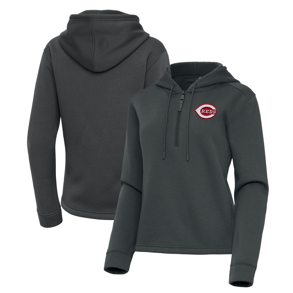 Cincinnati Reds Antigua Women's Contemporary Quarter-Zip Hoodie - Pewter Hoodies