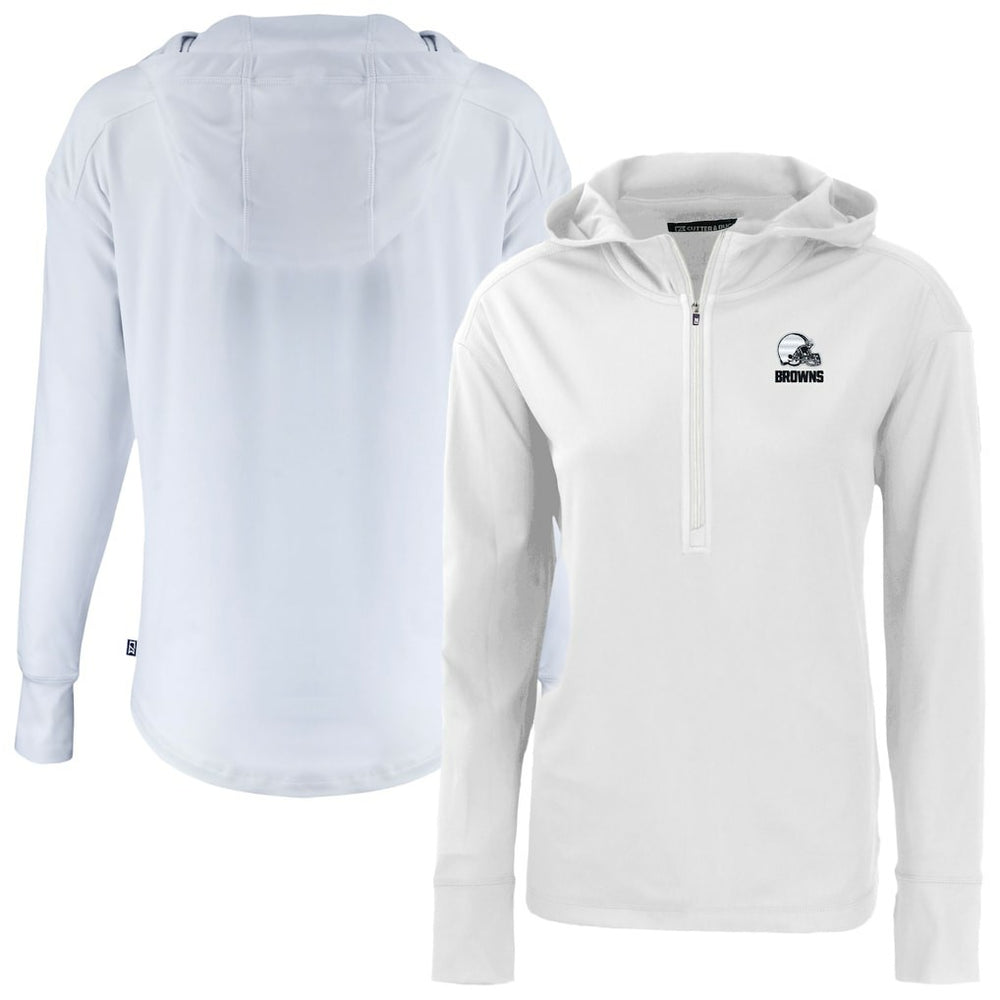 Cleveland Browns Cutter & Buck Women's Daybreak Eco Recycled Half-Zip Hoodie - White Hoodies