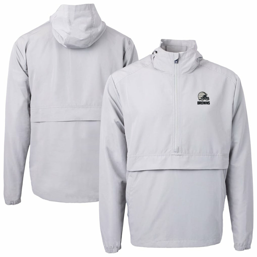 Cleveland Browns Cutter & Buck Charter Eco Recycled Anorak Half-Zip Hoodie Jacket - Gray Hoodies