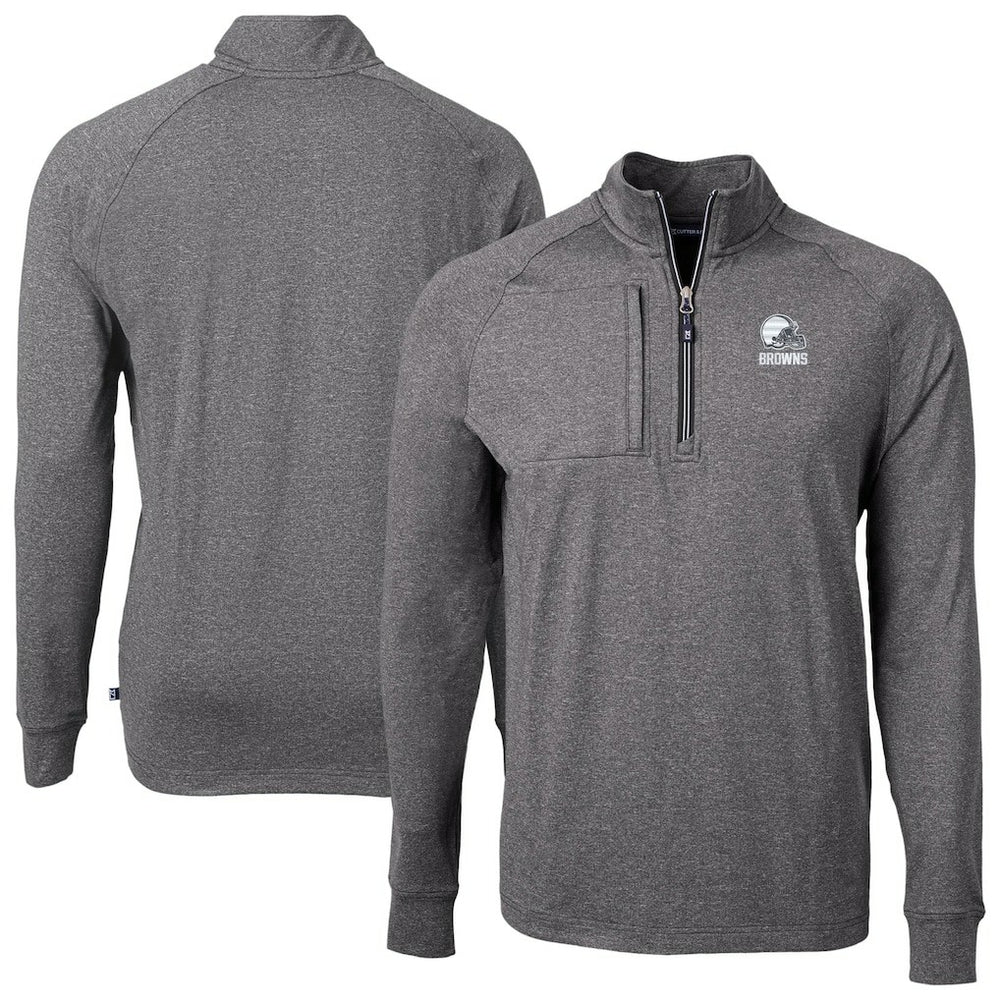Cleveland Browns Cutter & Buck Big & Tall Adapt Eco Knit Quarter-Zip Top - Heather Black Tops
