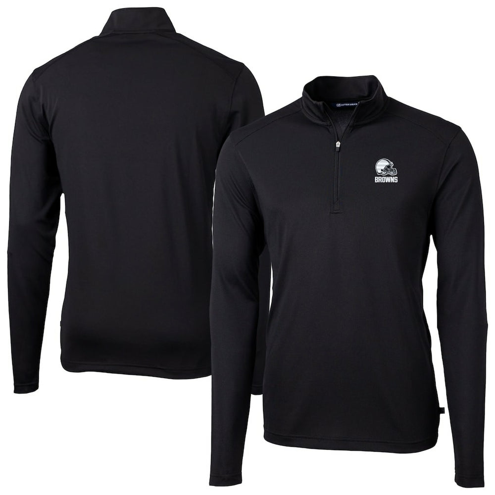 Cleveland Browns Cutter & Buck Big & Tall Virtue Eco Pique Recycled Quarter-Zip Pullover Top - Black Pullover