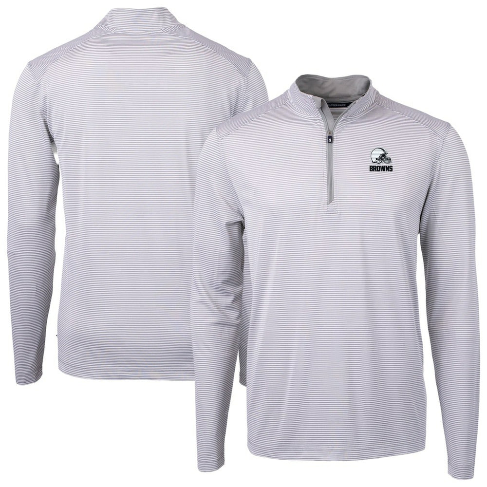 Cleveland Browns Cutter & Buck Big & Tall Virtue Eco Pique Micro Stripe Recycled Quarter-Zip Pullover Top - Gray Pullover