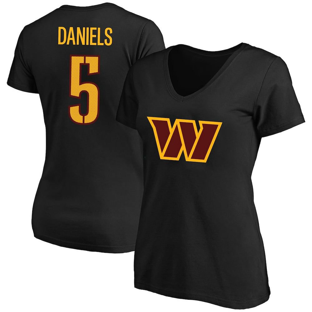 Jayden Daniels Washington Commanders Women's Plus Size Fair Catch Name & Number Scoop Neck T-Shirt - Black T-shirts