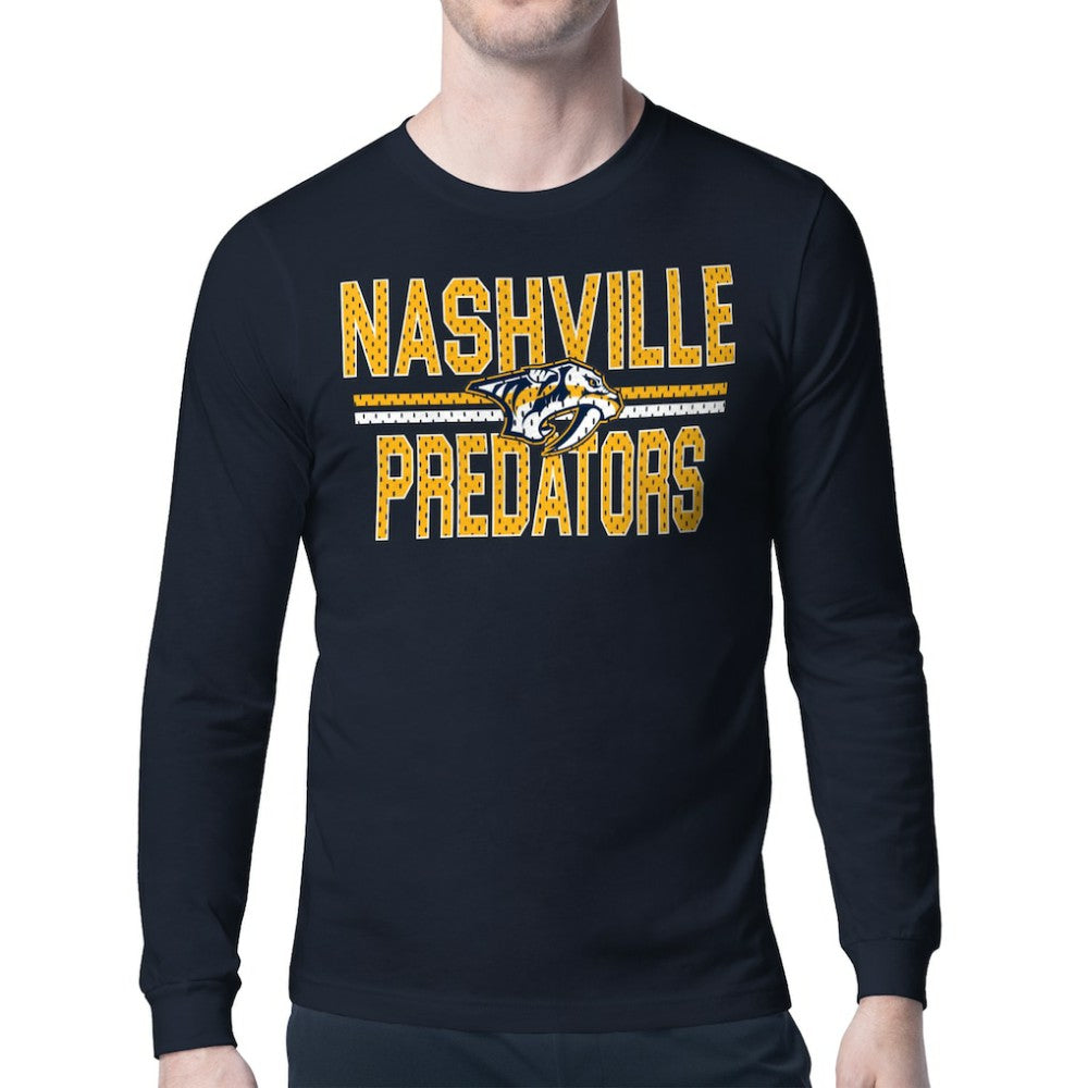 Nashville Predators Starter Mesh Look Team Name Long Sleeve T-Shirt - Navy | US 202296643
