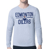 Edmonton Oilers Starter Mesh Look Team Name Logo Long Sleeve T-Shirt - Heather Gray | US 202296721