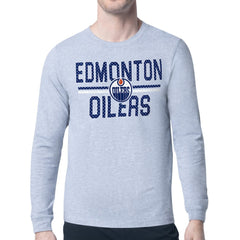 Edmonton Oilers Starter Mesh Look Team Name Logo Long Sleeve T-Shirt - Heather Gray | US 202296721