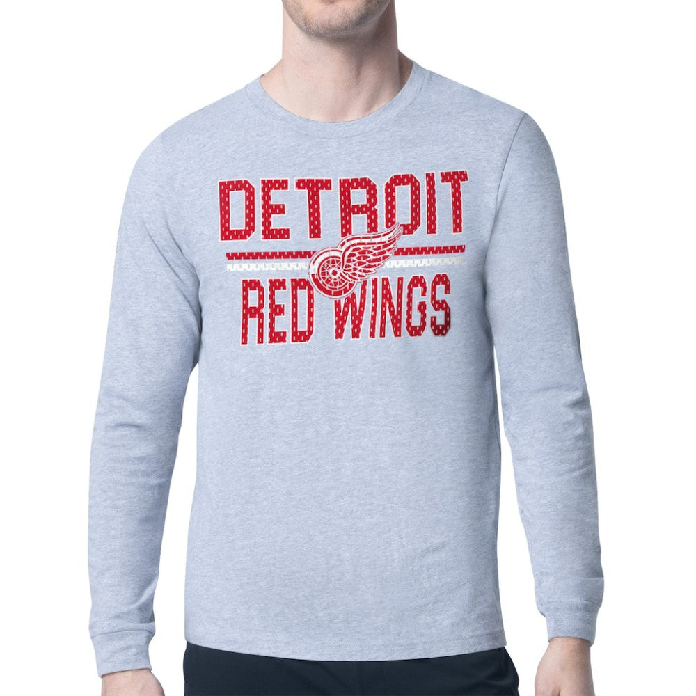 Detroit Red Wings Starter Mesh Look Team Name Logo Long Sleeve T-Shirt - Heather Gray | US 202296729