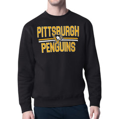 Pittsburgh Penguins Starter Mesh Look Team Name Logo Pullover Sweatshirt - Black | US 202296912