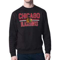 Chicago Blackhawks Starter Mesh Look Team Name Logo Pullover Sweatshirt - Black | US 202296943