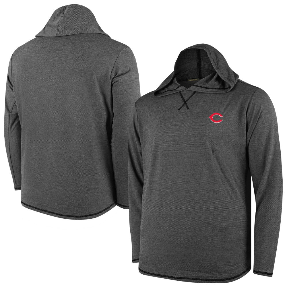 Cincinnati Reds Butter Stripe Tri-Blend Long Sleeve Hoodie T-Shirt - Black Hoodies