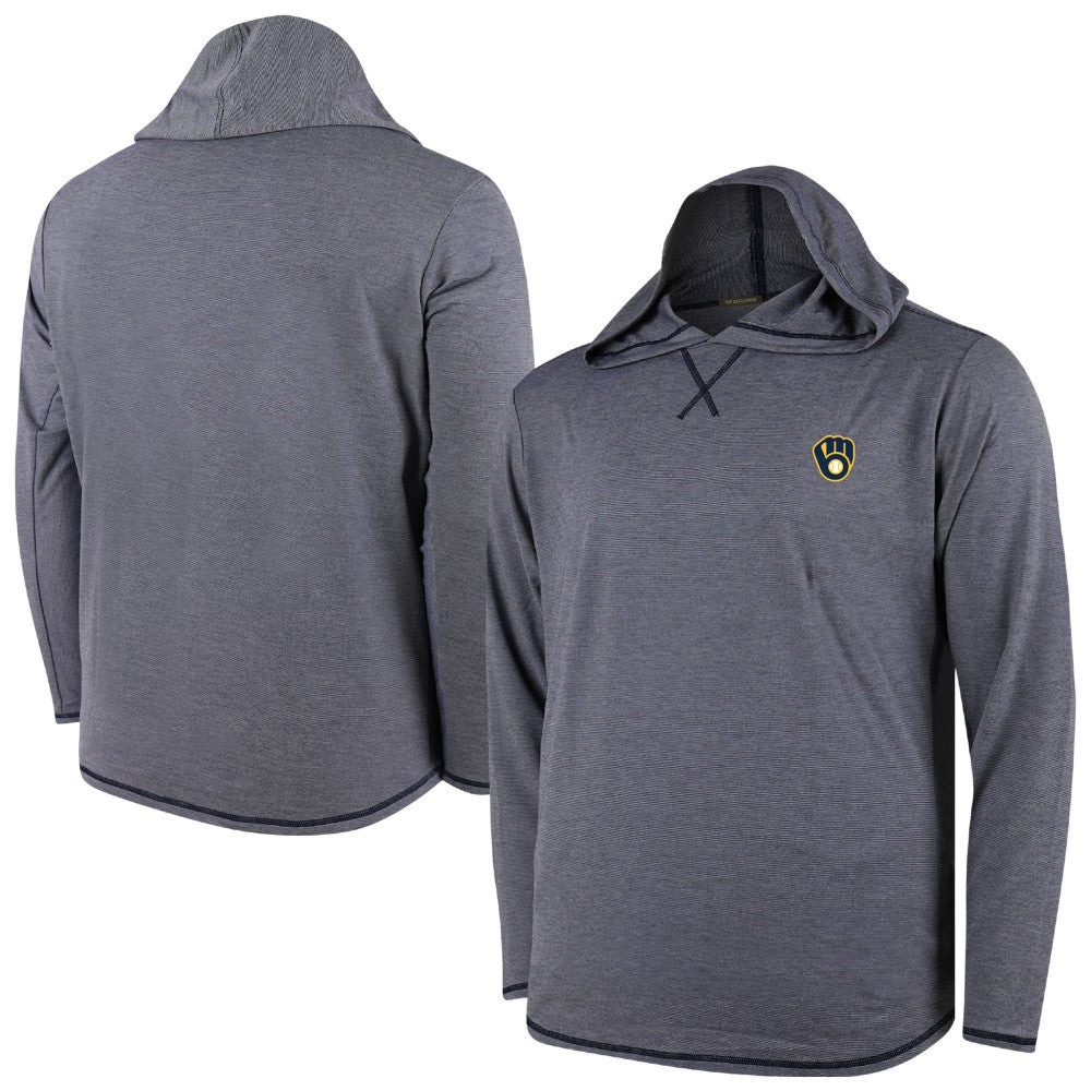 Milwaukee Brewers Butter Stripe Tri-Blend Long Sleeve Hoodie T-Shirt - Navy Hoodies
