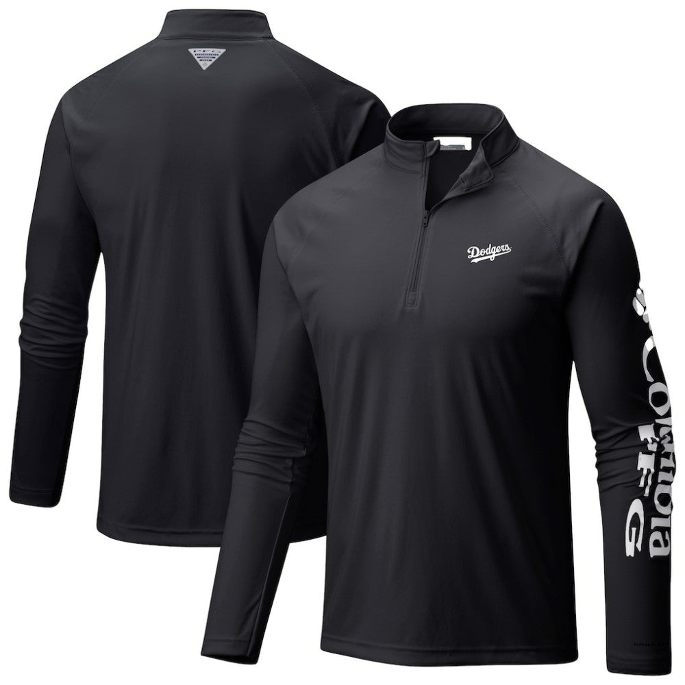 Los Angeles Dodgers Columbia Terminal Tackle Raglan Omni-Shade Quarter-Zip Pullover Top - Black Pullover