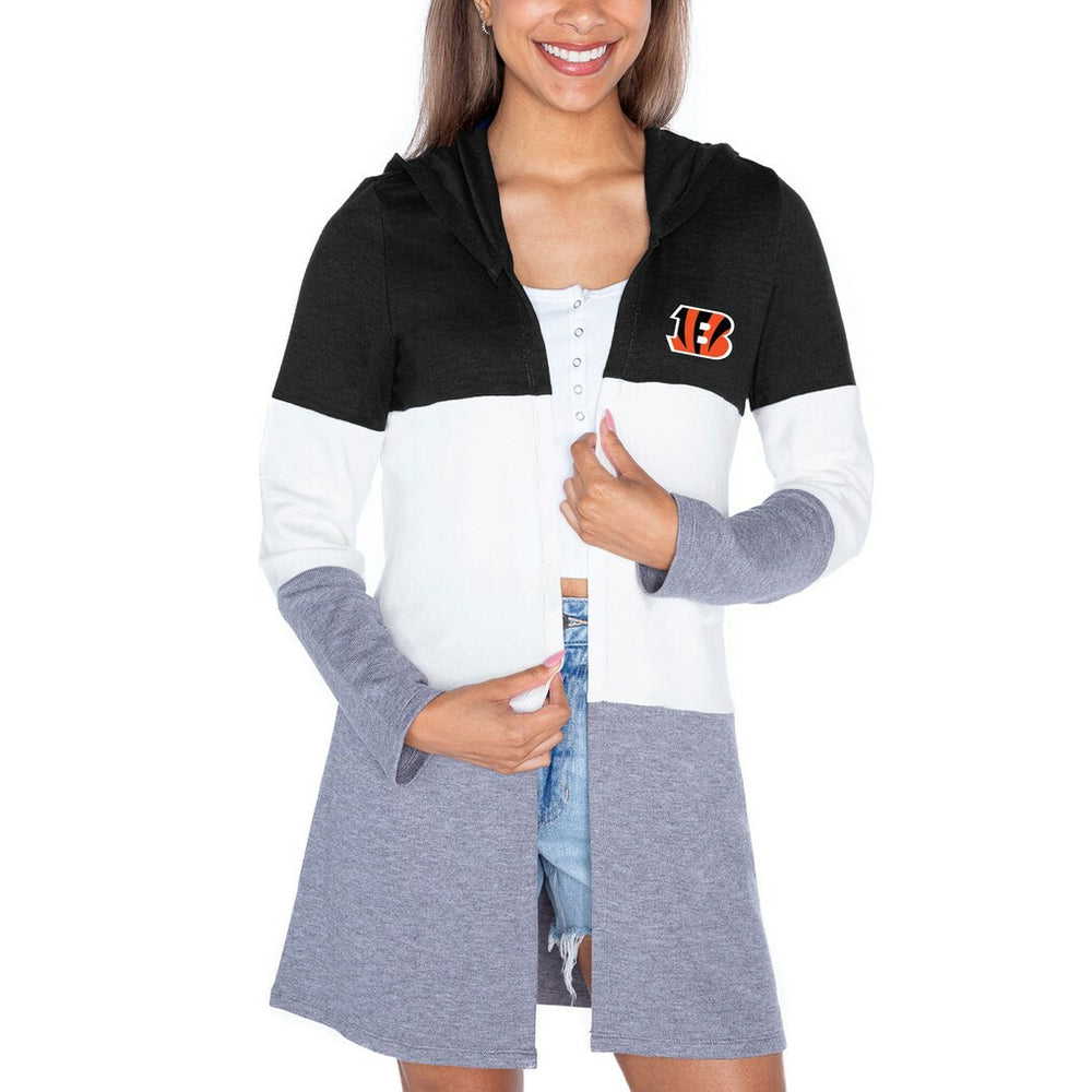 Cincinnati Bengals Gameday Couture Women's Tri-Blend Color Block Lightweight Cardigan Hoodie - Black Hoodies