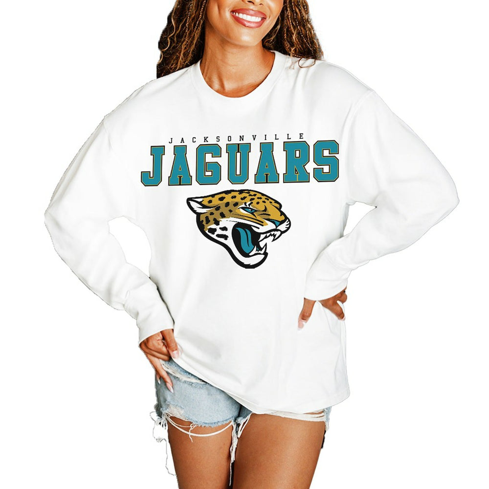 Jacksonville Jaguars Gameday Couture Women's Big Goals Oversized Long Sleeve T-Shirt - White T-shirts