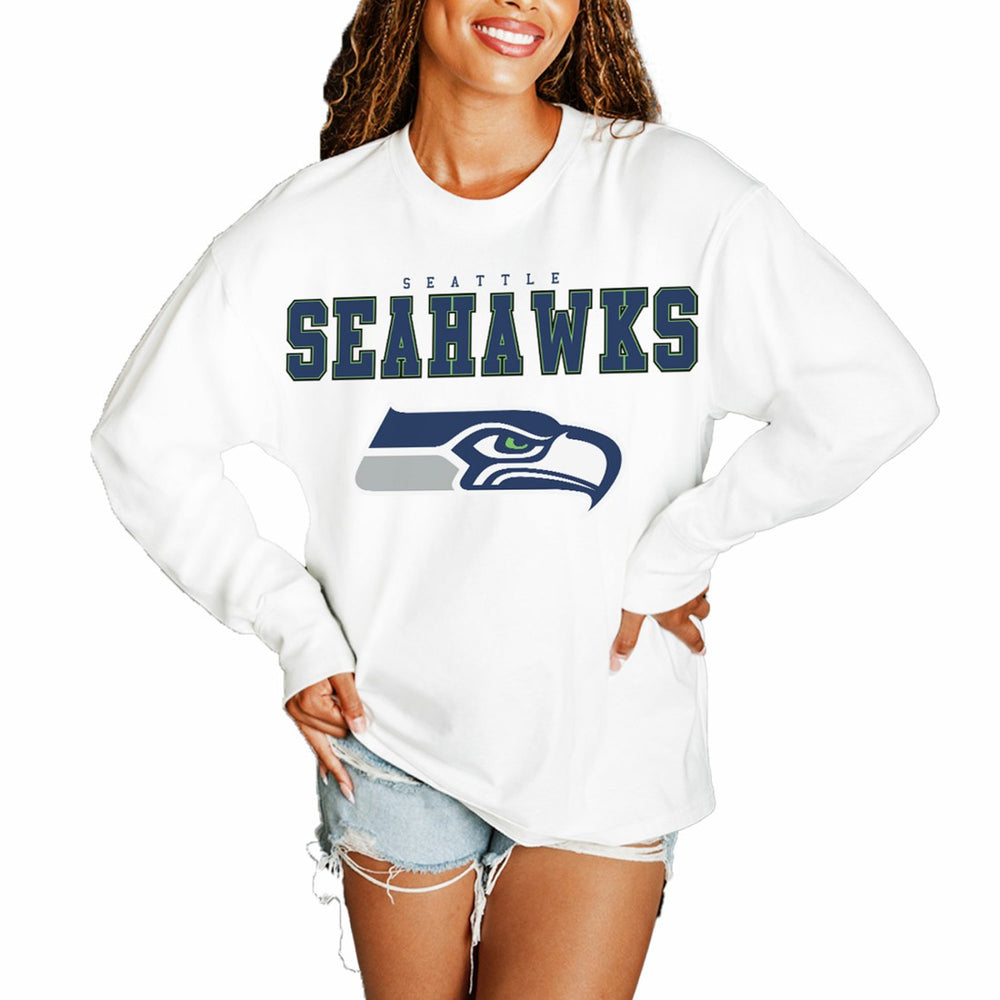 Seattle Seahawks Gameday Couture Women's Big Goals Oversized Long Sleeve T-Shirt - White T-shirts