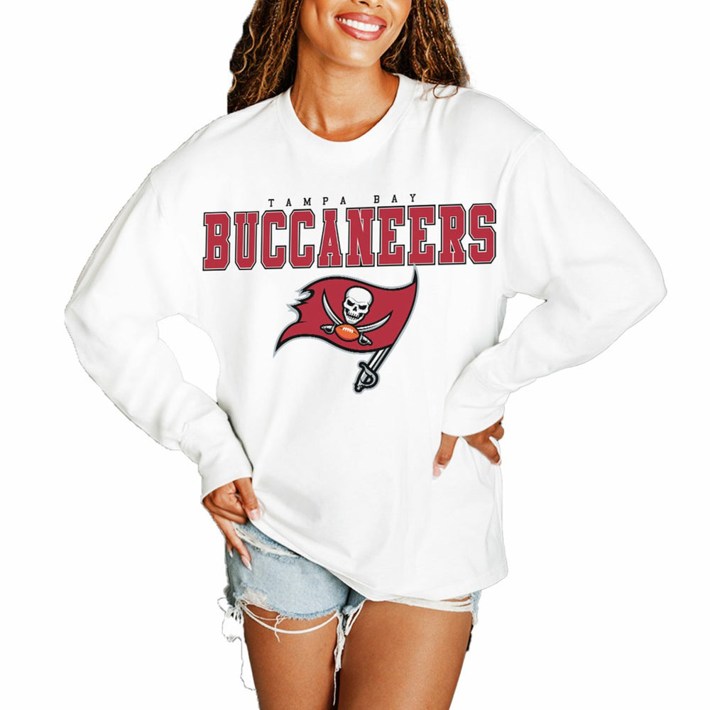 Tampa Bay Buccaneers Gameday Couture Women's Big Goals Oversized Long Sleeve T-Shirt - White T-shirts