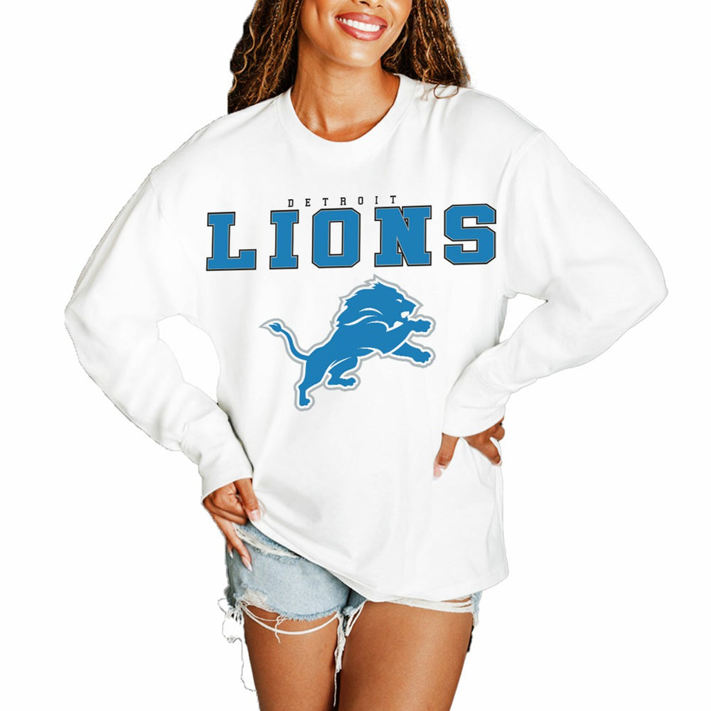 Detroit Lions Gameday Couture Women's Big Goals Oversized Long Sleeve T-Shirt - White T-shirts